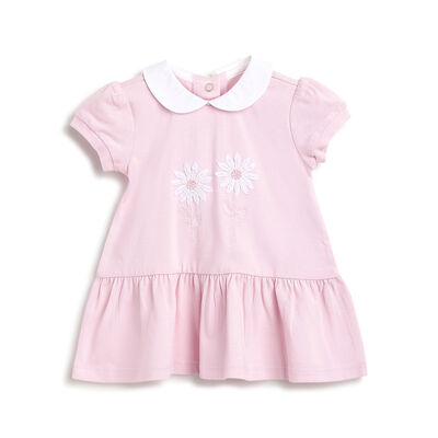 Girls Light Pink Printed Short Sleeve Dress